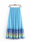 Boho maxi Skirt in Blue Peacock floral patterned