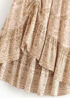 Boho Long brown skirt with floral pattern