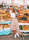 Boho Long brown skirt with floral pattern