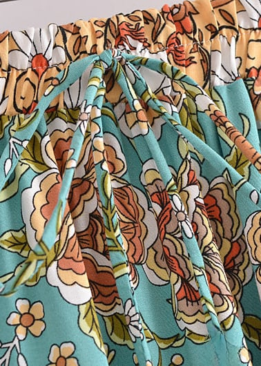 Boho Maxi skirt green floral pattern orange