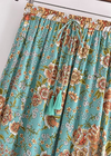 Boho Maxi skirt green floral pattern orange