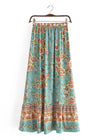 Boho Maxi skirt green floral pattern orange