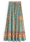 Boho Maxi skirt green floral pattern orange