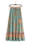 Boho Maxi skirt green floral pattern orange