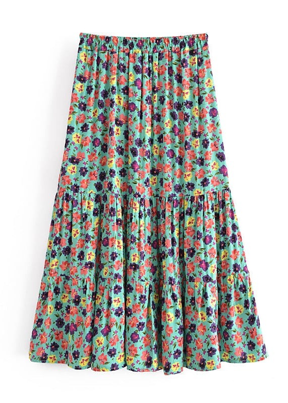 Boho maxi skirt in flower Camila in green