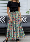 Boho maxi skirt in flower Camila in green