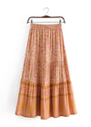 Boho Orange maxi Skirt with pink floral pattern