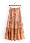 Boho Orange maxi Skirt with pink floral pattern