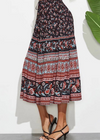 Boho Floral long Skirt with black and red tones