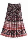 Boho Floral long Skirt with black and red tones