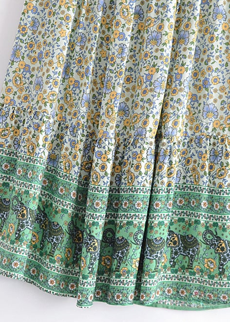 Boho maxi Skirt Esme Flower  in green with yellow and purple tones