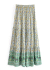 Boho maxi Skirt Esme Flower  in green with yellow and purple tones