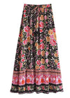 Boho black maxi skirt with floral pink pattern