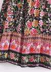 Boho black maxi skirt with floral pink pattern