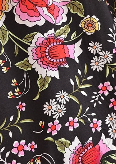 Boho black maxi skirt with floral pink pattern