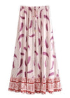 White boho maxi skirt with pink feathers