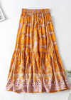 Boho ruffled maxi Skirt in yellow orange with floral print