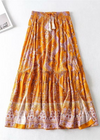 Boho ruffled maxi Skirt in yellow orange with floral print