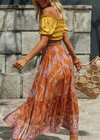 Boho ruffled maxi Skirt in yellow orange with floral print