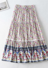 Boho Beige ruffled long skirt with colorful flower pattern