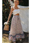 Boho Beige ruffled long skirt with colorful flower pattern