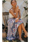 Boho Beige ruffled long skirt with colorful flower pattern