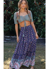 Boho Purple flared maxi skirt with floral pattern