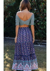 Boho Purple flared maxi skirt with floral pattern