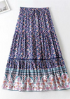 Boho Purple flared maxi skirt with floral pattern