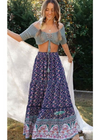 Boho Purple flared maxi skirt with floral pattern