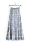 Boho Long flared Skirt blue floral white patterned