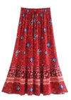 Boho mid-length Slared skirt with floral pattern