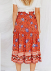 Boho mid-length Slared skirt with floral pattern