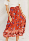 Boho mid-length Slared skirt with floral pattern