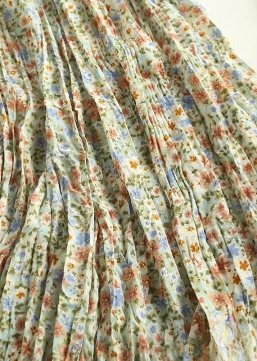 Boho green maxi Skirt with orange floral pattern