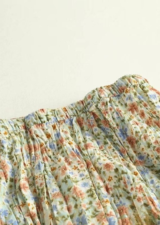 Boho green maxi Skirt with orange floral pattern