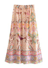 Boho Beige maxi Skirt with floral pattern with slits