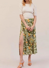 Boho mid-length Green Boho skirt with slit leaf pattern