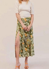 Boho mid-length Green Boho skirt with slit leaf pattern