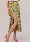 Boho mid-length Green Boho skirt with slit leaf pattern