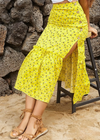 Boho yellow Midi Skirt floral with slit