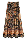 Black Boho maxi Skirt with orange floral pattern