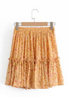 Orange Boho chic mini Skirt with floral pattern