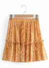 Orange Boho chic mini Skirt with floral pattern