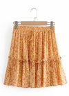 Orange Boho chic mini Skirt with floral pattern