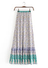 Boho maxi Skirt with purple and green floral pattern