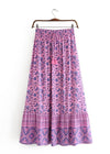 Pink Floral Boho maxi Skirt with Purple pattern