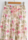 Boho white maxi Skirt ruffled pink floral pattern