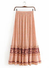 Maxi Boho Skirt Pink melon floral pattern