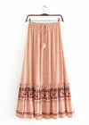 Maxi Boho Skirt Pink melon floral pattern